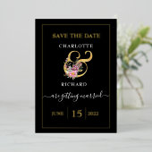 Invitation En Aluminium Simple Elégance, SAVE DATE, Black & Gold (Debout devant)