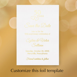 Invitation En Aluminium Simple Élégant 50e Anniversaire de Mariage Cœur en