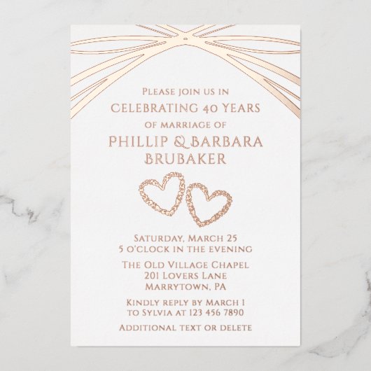 Invitation En Aluminium Simple Elegant Arch 40ème Mariage Anniversaire fêt (Recto)