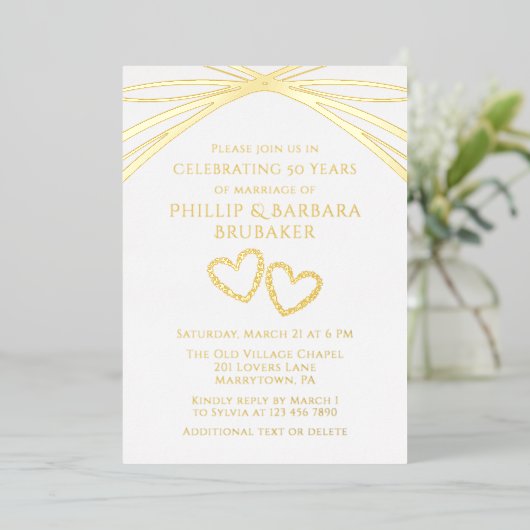 Invitation En Aluminium Simple élégant Arch Gold 50e anniversaire Mariage (Debout devant)