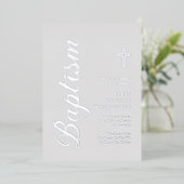 Invitation En Aluminium Simple Élégant Argent Script Gris Douce Baptême (Debout devant)
