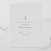 Invitation En Aluminium Simple Élégant Argent Script Gris Douce Baptême (Verso)