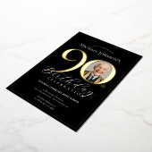Invitation En Aluminium Simple Elegant Black Gold Photo 90e anniversaire (Rotation)