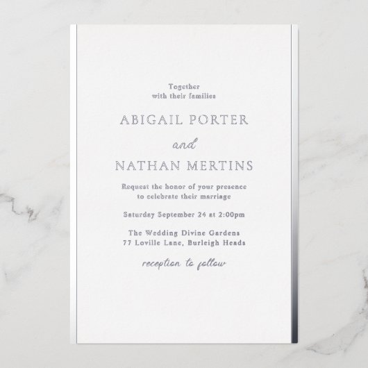 Invitation En Aluminium Simple Elegant Blanc & Mariage Silver Designer (Recto)