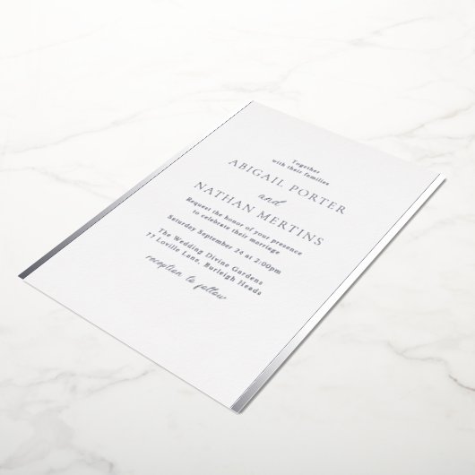 Invitation En Aluminium Simple Elegant Blanc & Mariage Silver Designer (Rotation)