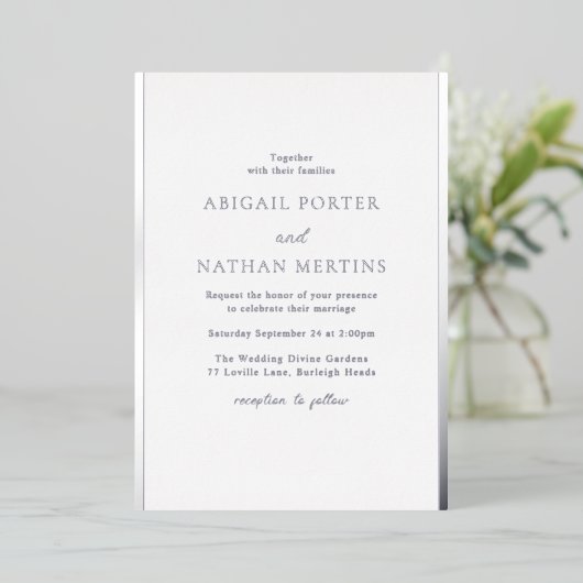 Invitation En Aluminium Simple Elegant Blanc & Mariage Silver Designer (Debout devant)
