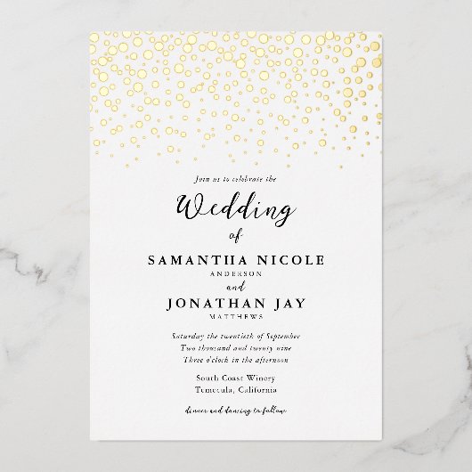 Invitation En Aluminium Simple Elegant Confetti Mariage Gold (Recto)
