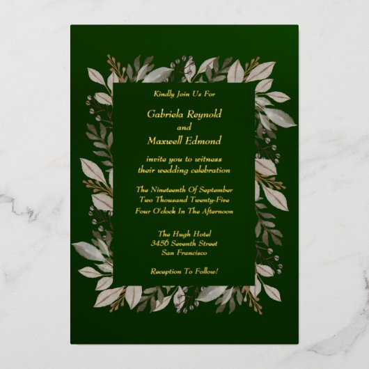 Invitation En Aluminium Simple Elegant Emerald Green et Mariage or (Recto)
