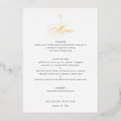 Invitation En Aluminium Simple Elegant Gold Cross Calligraphy Baptism Menu (Recto)