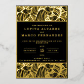 Invitation En Aluminium Simple Elegant Gold et Mariage noir (Recto)