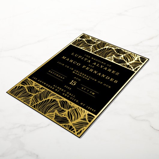 Invitation En Aluminium Simple Elegant Gold et Mariage noir (Rotation)