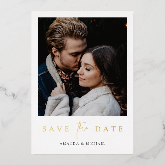 Invitation En Aluminium Simple Elegant Gold Photo Enregistrer le Mariage d (Recto)