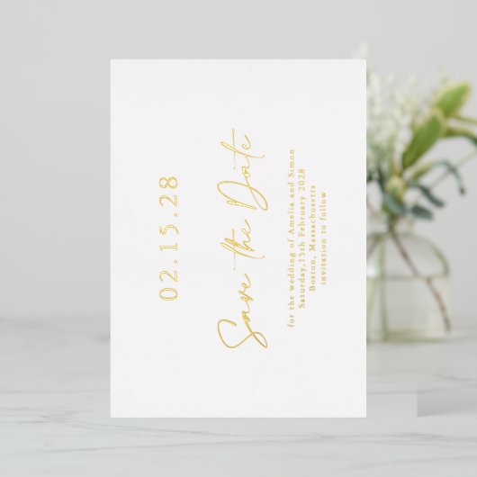 Invitation En Aluminium Simple Elegant Luxe Real Gold Foil Enregistrer la (Debout devant)