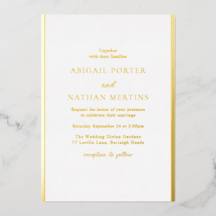 Invitation En Aluminium Simple Élégant Mariage Blanc & Or