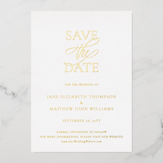 Invitation En Aluminium Simple élégant mariage Gold Enregistrer la date (Recto)