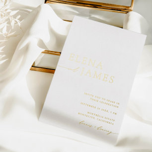 Invitation En Aluminium Simple Élégant Mariage Minimaliste Blanc & Or