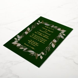 Invitation En Aluminium Simple Élégant Mariage Vert Émeraude et Or