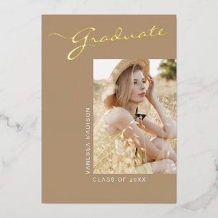 Invitation En Aluminium Simple Elegant Modern 1 Photo Foil Grad Card
