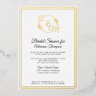 Invitation En Aluminium Simple Élégant Monogramme Blanc et Or Fête de Mari