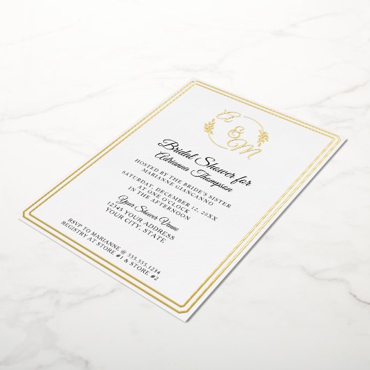 Invitation En Aluminium Simple Elegant Monogramme blanc n Fête des mariées (Rotation)