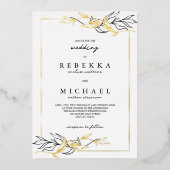 Invitation En Aluminium Simple Elegant Noir Blanc Foliage Mariage Real (Recto)