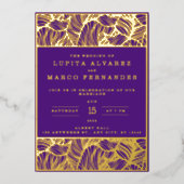 Invitation En Aluminium Simple Elegant or et violet Mariage (Recto)