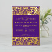 Invitation En Aluminium Simple Elegant or et violet Mariage (Debout devant)