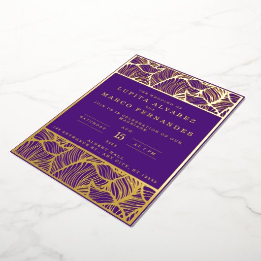 Invitation En Aluminium Simple Elegant or et violet Mariage (Rotation)