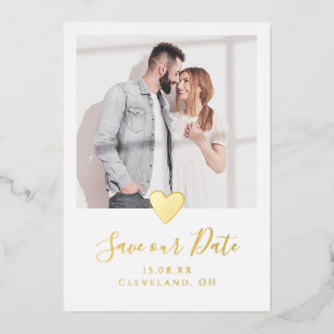 Invitation En Aluminium Simple Elegant Photo Heart Enregistrer la date Rea