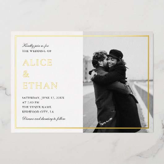 Invitation En Aluminium Simple Elegant Photo Mariage été blanc (Recto)