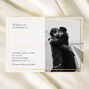 Invitation En Aluminium Simple Elegant Photo Mariage été blanc