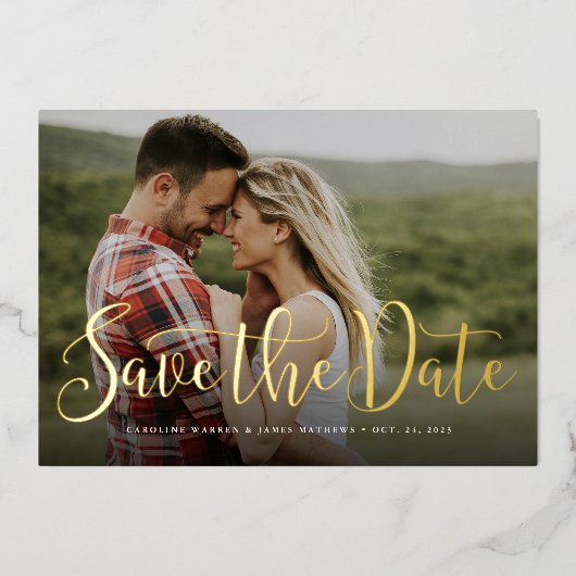 Invitation En Aluminium Simple et élégante photo de script enregistrer la (Recto)