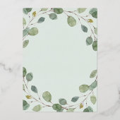 Invitation En Aluminium Simple Eucalyptus Verdure et Croix d'or Baptême (Verso)