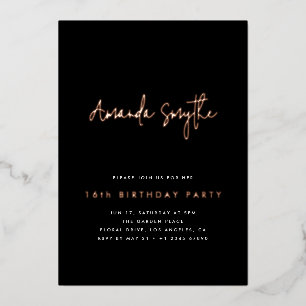 Invitation En Aluminium Simple Fête d'anniversaire 16 ans Rose Gold et Noi