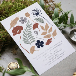 Invitation En Aluminium Simple Fleurs de Séquoia Bleu Floral Mariage Moder