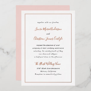 Invitation En Aluminium Simple Forme Élégant Rose Blush Mariage Rose Or