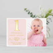 Invitation En Aluminium Simple Gold Foil & Blush 1er Anniversaire Photo (Debout devant)
