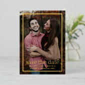 Invitation En Aluminium Simple Gold Photo Enregistrer la date (Debout devant)