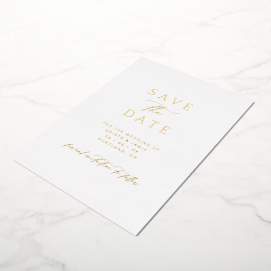 Invitation En Aluminium Simple Gold & White Photo Wedding Save the Date (Rotation)