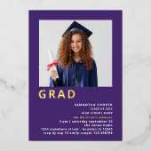 Invitation En Aluminium Simple Grad 2022 Photo Graduation Purple Gold Real (Recto)