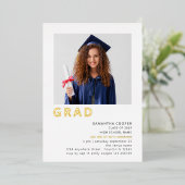 Invitation En Aluminium Simple Grad 2022 Photo Graduation White Gold Real (Debout devant)