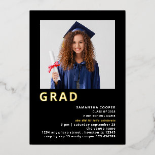 Invitation En Aluminium Simple Grad 2025 Photo Graduation Black Gold Real