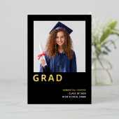 Invitation En Aluminium Simple Grad Or Véritable Feuille Annonce Noire (Debout devant)