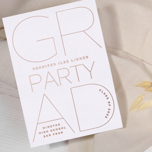 Invitation En Aluminium SIMPLE GRAD PARTY Classe de 2023 ROSE Gold Pressé