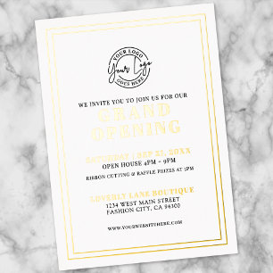 Invitation En Aluminium Simple Logo Entreprise Ouverture officielle Or