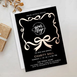 Invitation En Aluminium Simple Logo Ruban Galerie Annuelle de gala Noir Or