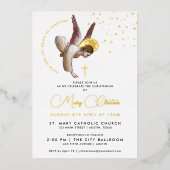 Invitation En Aluminium Simple Luxe Blanc Or Baptême Angel Chic Script (Recto)