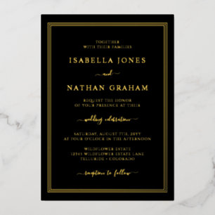 Invitation En Aluminium Simple Mariage Black Gold