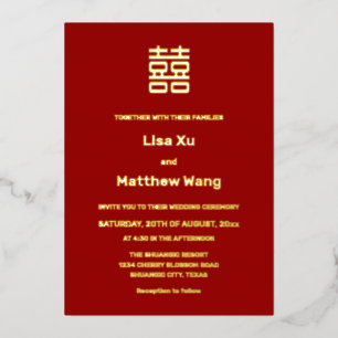 Invitation En Aluminium Simple Mariage Chinois Or Rouge