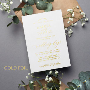 Invitation En Aluminium Simple mariage élégant minimaliste blanc et or